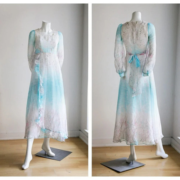 Cherry  Blossom Watercolour print Chiffon Dress - Picture 1 of 12